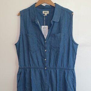 NWT Pact Organic Soft Cotton Women's L Denim Romper Sleeveless